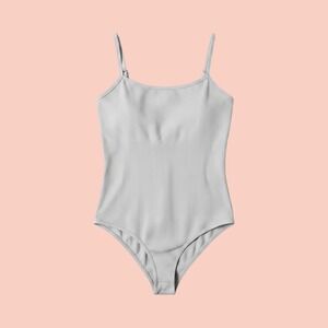 OQQ Womens Ribbed Bodysuit Light Gray Adjustable Spaghetti Strap Scoop Neck L